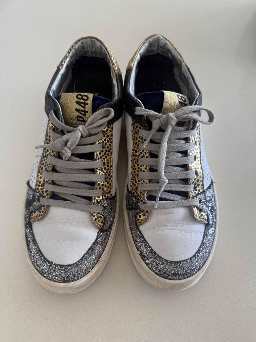 P448 Mixed-Metal and Navy Low-Top Sneakers
